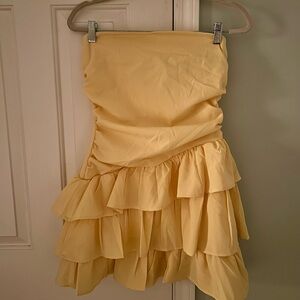 Strapless Yellow Ruffled Dress
